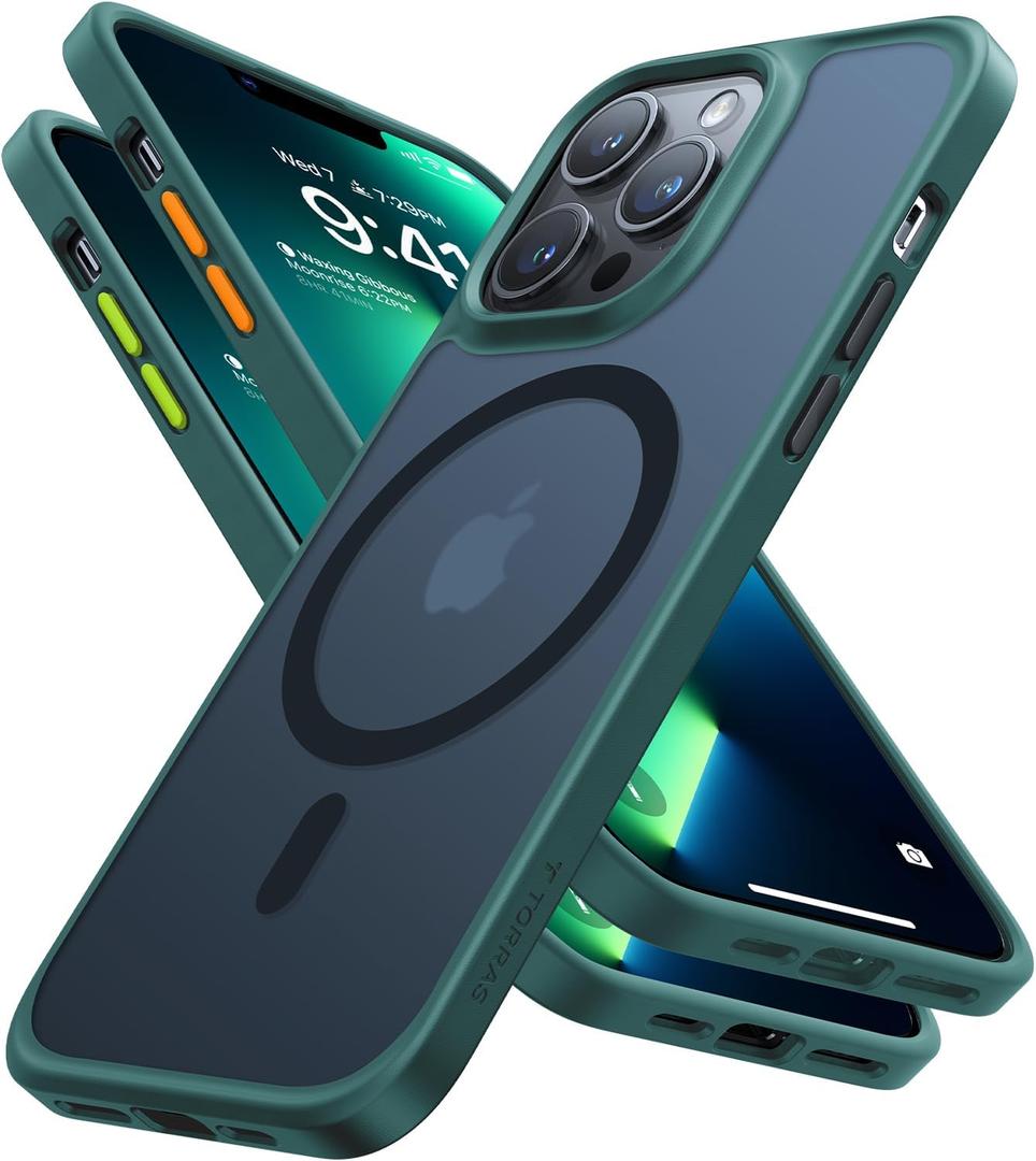 TORRAS Magnetic & Shockproof for iPhone Case (Translucent Green, for iPhone 13 Pro)