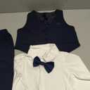 DISAUR Baby Boy Formal Outfits Long Sleeve Infant White Shirt Dark Blue PlaidVest Pants Bow Tie Baby First Halloween Outfit Boy Months 2t, Size 12-18M