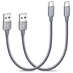 Huukein Short USB C Cable 1ft, 2-Pack USB A to USB C Cable Fast Charging, Short USBC Charger Cord Braided for iPhone 16 15 Pro Max Plus, for Samsung Galaxy S22 S21 S20 S10, Note 10 (Grey)