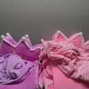 Gifts for Kids Couch 2 in 1 Toddler Couch Fold Out with Flannel Blanket Set Soft Princess Kids Chair for 1-3 Toddler Comfy Convertible Sofa to Lounger Bed for Reading Sleeping Decor(Pink and Purple) 2 Pair