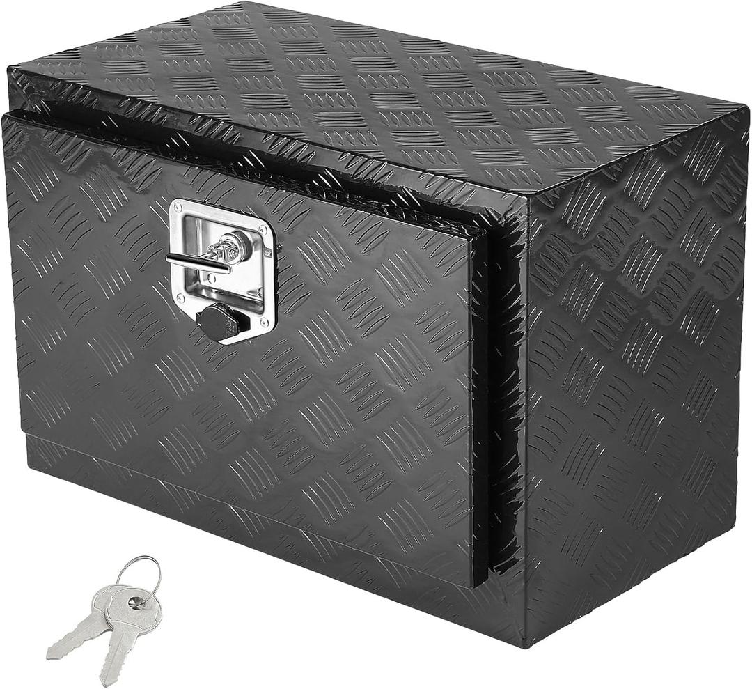 VEVOR Underbody Truck Box, 24" x 14" x 16" Pickup Storage Box, Heavy Duty Aluminum Diamond Plate Tool Box with Lock and Keys, Waterproof Trailer Storage Box with T-Handle Latch for Truck, Van, Trailer (Black)