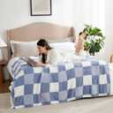 Snuggle Sac Checkered Blanket, Blue Throw Blanket for Couch Checker Microfiber Fluffy Warm Fuzzy Cozy Soft Throw Blanket Reversible Checkerered Blankets for Sofa, Chair, Bed, 60x80 inches
