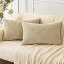 MIULEE Pack of 2 Beige Throw Pillow Covers 12x20 Inch Soft Pillow Covers for Sofa Living Room Couch Solid Dyed Cases