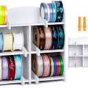 Ribbon Organizer Storage, Wooden Wall-Mounted/Desktop Ribbon Storage Organizer Rack For Craft Room Home Ribbon Holder For Ribbon Up To 4.5", Gift Wrapping Organizer Storage
