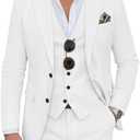 ZKHOECR Men's Suit 3 Piece Linen Suits Slim Fit Suit Blazer Vest Pants Set Wedding Prom Tuxedos Business Casual Suit, Size: Large
