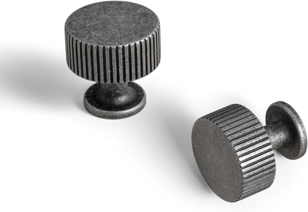 Goo-Ki Vintage Weathered Nickel Zinc Alloy Cabinet Knob - Single Hole Striped Decorations Cabinet Pull Hardware for Bedroom, Kitchen, 6 Pack (1.1" Diameter)