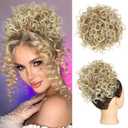 Lommel Messy Hair Bun Hair Piece,Drawstring Loose Curly Hair Buns Scrunchies Natural Soft Ponytail Thick Updo Fake Hairpiece Bun for Women Daily Use (Honey Blonde Ombre Platinum Highlights)