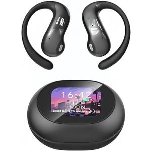 Micool Open-Ear Earbuds Wireless with Color Touch Screen, AI Dialogue Mode, Clip On Headphones Bluetooth 5.4 with 54H Playtime, Noise Cancelling Wireless Headphones, Hi-Fi Sound (Matte Black)