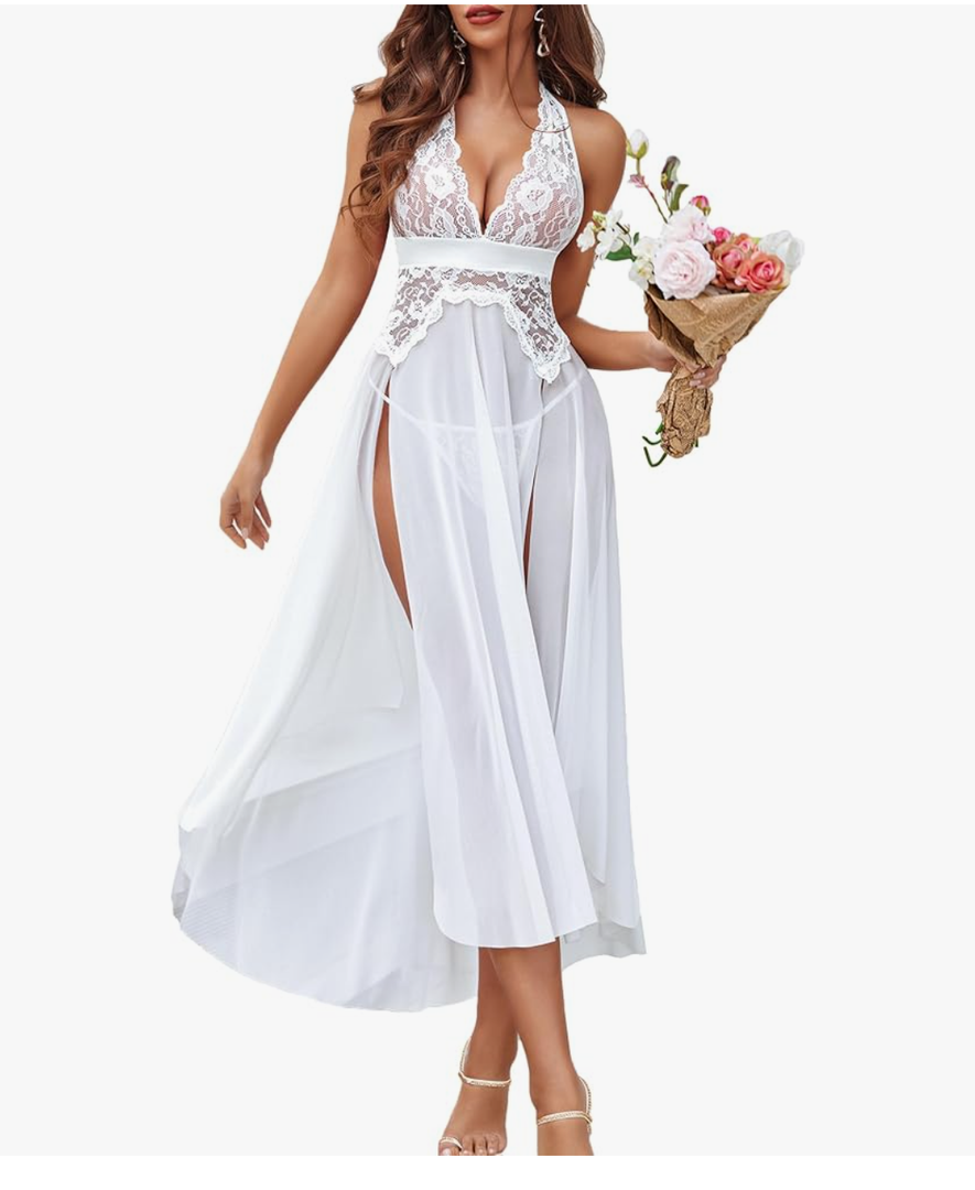 Avidlove Women Lingerie Deep V Neck Nightwear One Piece Sexy Nightgowns Mosaic Lace Mesh Dress XL