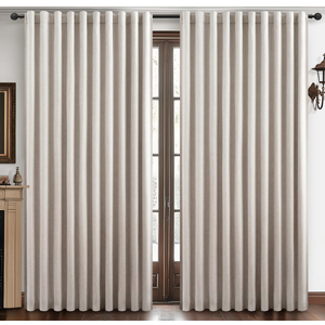 Blackout Extra Wide Linen Curtains 102 Inch Long for Bedroom Ceiling Window Black Out Curtain 1 Panel Back Tab Room Darkening Drapes for Sliding Glass Door 60 x 102,Natural