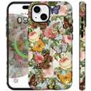 Compatible for iPhone 15 Plus Case Vintage Butterfly Rose Cute Aethetic Design for Women Girls [Compatible with Magsafe] Shockproof Anti-scratch Phone Case for iPhone 15 Plus, Retro Butterflies