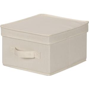 Household Essentials 111 Storage Box with Lid and Handle - Natural Beige Canvas - Medium,Natural Trim