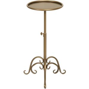 Adjustable-Height Metal Martini Cocktail Table, Vintage Bronze Small Round Drink Table with Decor Iron Legs, Antique Gold Pedestal Side Table for Small Spaces Bedroom Living Room