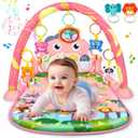 UMIKU Baby Play Mat Baby Tummy Time Mat Activity Center for Newborn Infant Piano Play Gym Mat Music & Light Babies Gifts Boy Girl for Babies 0-6 6-12 Months, Pink Dinosaur