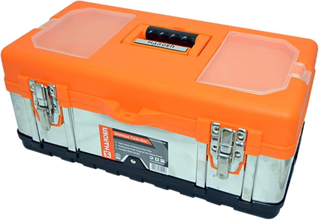 16" Stainless Steel Tool Box  Heavy-Duty Toolbox with ABS Organizer and 0.8mm Thick Stainless Steel Body  Durable Parts Storage Box for Professional Use