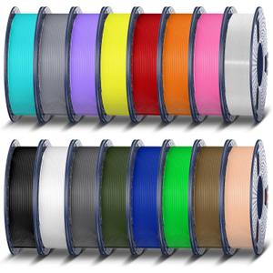 TECBEARS PETG Filament Bundle, 250g/Spool, 16 Color, 4kg in Total, Black+White+Gray+Olive Green+Red+Pink+Orange+Blue+Cyan+Green+Yellow+Beige+Purple+Transparent+Coffee+Sliver