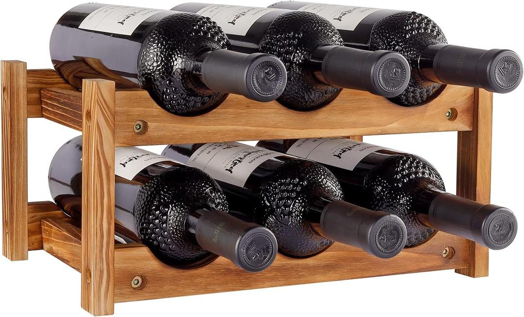Niep Wine Rack 6 Bottle 2-Tier Wood Wine Storage Easy-Assembly Space-Saving for Wine Lovers,Kitchen Wine Organizer for Countertop,Table Top,Pantry, Home,Room Decor,Bar,Cellar Basement (2-Tiers)