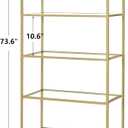 Homhedy Bookshelf Arched Display Racks,Metal Bookcase,Tempered Glass Shelves,Storage Rack Shelf for Home Office,Living Room,Bedroom, Bathroom,Modern Style (Golden, 11.8" D x 23.6" W x 73.6" H)