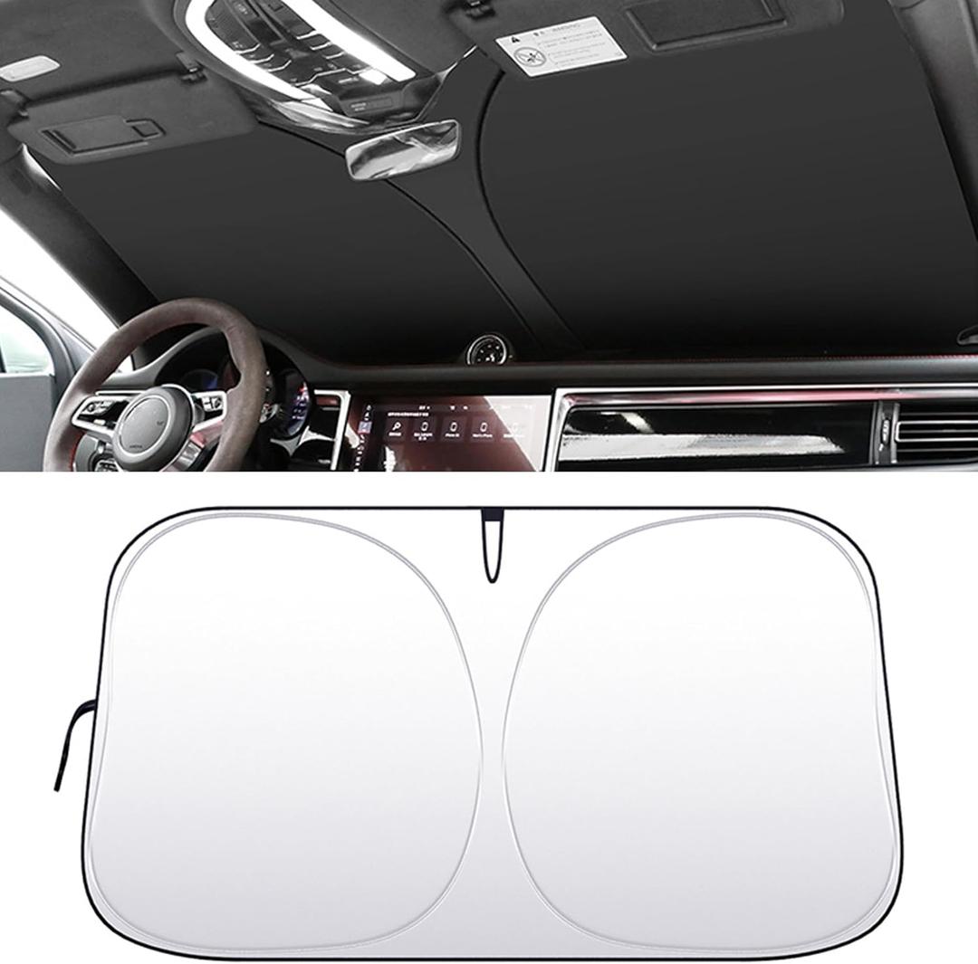 Car Windshield Sun Shade Comes with Storage Bag,Protecting The Rearview Mirror, Maximum UV Rays and Sun Heat ProtectionKeep Car Interior CoolUPF50+ (57"*31")