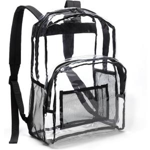 Amazon Basics Transparent School Backpack, With Water-Resistant PVC Plastic Material and Ruggedly Reinforced Shoulder Straps, Clear