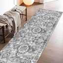Machine Washable Rug 2'6'' x 8' Vintage Design Area Rugs with Non Slip Rugs for Living Room Bedroom Carpet Stain Resistant, Home Decor Office Boho Rug, Grey