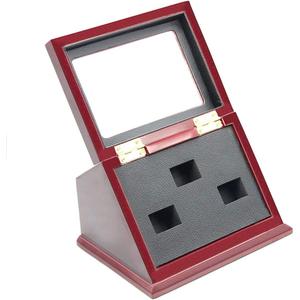 Sports Championship Rings Wooden Display case Shadow Box Without Rings (3 Slots)