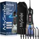 MySmile LP221 UVC Sterilizable Cordless Water Flossers for Teeth 335ML Portable OLED Display Dental Flosser with 4 Modes 8 Jet Tips and a Storage Pouch for Home and Travel (Midnight Black)