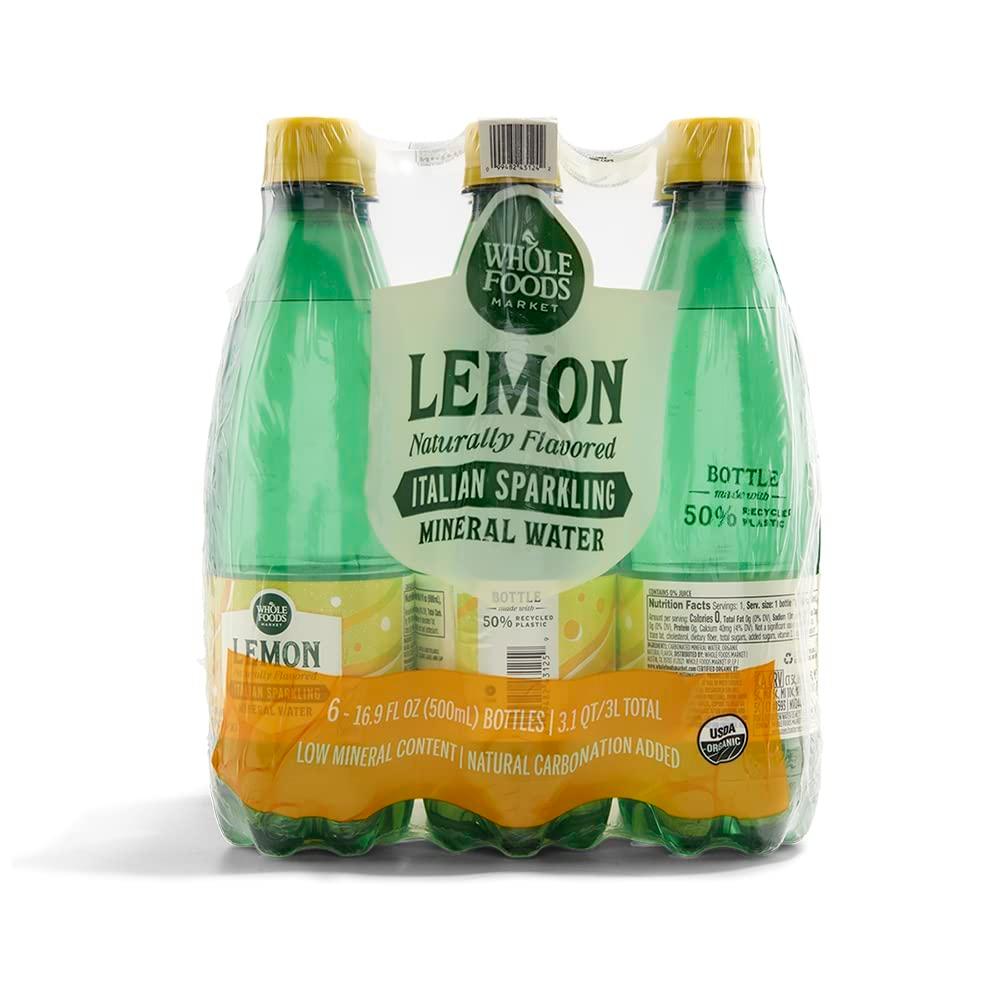 3 x Whole Foods Market, Lemon Sparkling Mineral Water, 16.9 Fl Oz, 6 Count