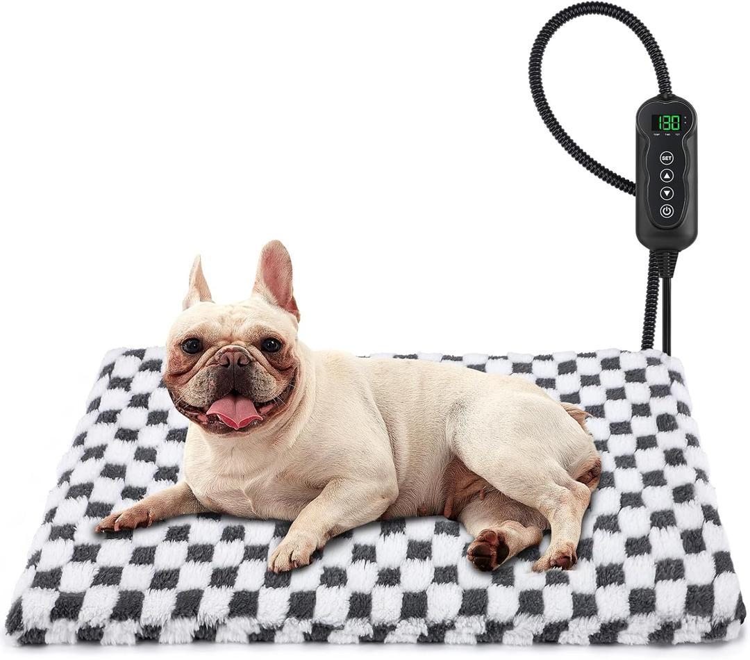 MIXJOY Heated Dog Bed, 11 Adjustable Temperature Dog Heating Pad Indoor with Timer, Pet Heated Mat for Dogs Cats, Electric Cat Heating Pad with Washable Cover, Heated Pet bed-28''x20'', Medium (Grey)