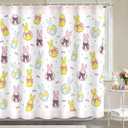 MEHOFOND Easter Shower Curtain,Pink Buffalo Plaid Bunny Rabbit Shower Curtains for Bathroom,Colorful Bows Bunny Rabbits Eggs Shower Curtain Bathroom Decor Sets with 12 Hooks, 72x72 in