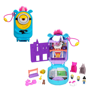 Polly Pocket & Minions Playset with 1 Doll, 2 Minions Figures & Fluffy the Unicorn Toy, Collectible Compact with 9 Accessories
