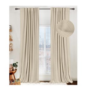 100% Blackout Shield Linen Blackout Curtains for Bedroom 96 Inches Long, Back Tab/Rod Pocket Living Room Drapes, Thermal Insulated Blackout Curtains 2 Panels Set, 50" W x 96" L, Beige