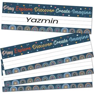 36Pcs Rainbow Boho Name Tags for Classroom,Inspirational Student Name Plates for Classroom Elementary Kindergarten Nameplates,Back to School Waterproof Repeatable Adhesive Student Name Tags10x3 Inch
