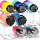 LARGER Compartment - Stackable Water Bottle Organizer Holder - for Stanley & Others' Large Tumbler - Clear Wine Rack, Cup Bottle Holder for Cabinet Home Countertop Fridge Pantry Shelf, 3 Tier Hold 9