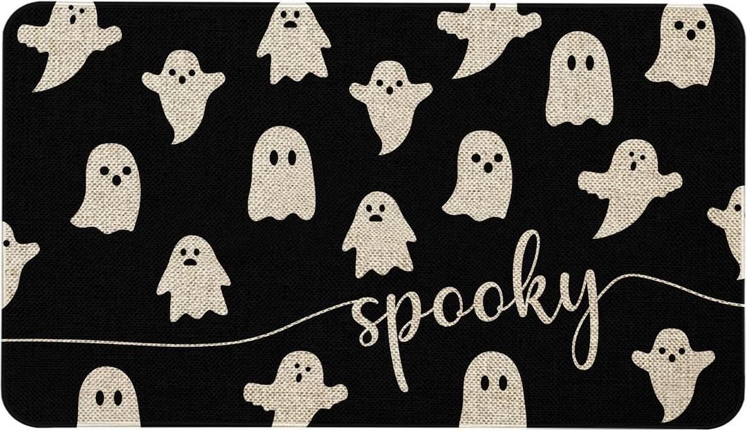 Mloabuc Happy Halloween Door Mat Outdoor Black Witchy Doormat Halloween Welcome Mats for Front Kitchen Mat Outdoor Indoor Heavy Duty Non-Slip Rubber Back, 17 x 30 Inch (1'5" x 2'6" (Rectangular), Spooky)