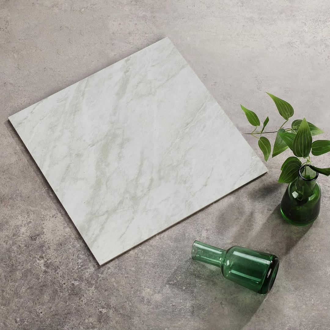 40 Pack Marble Peel and Stick Floor Tiles 12''x 12'' Vinyl Waterproof Sticker, Self Adhesive and Marble Look Sticker on Floor for Bathrooms, Bedrooms, Living Rooms, and Kitchens (40Pack, 5011White)