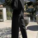 Fisoew Women's 2 Piece Outfits Casual Crop Blazer Jackets Loose Wide Leg Pants Fall Dressy Business Work Suit Sets (Black)