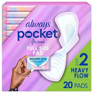 Always Pocket Flexfoam Pads, Size 2, Heavy, with Wings, 60 Count