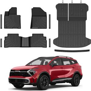 T TGBROS Floor Mats for Kia Sportage Gas 2023-2026 (Non for Hybrid & PHEV), All-Weather Custom Fit TPE Liner Set with Front & Rear Mats and Trunk Cargo Liner & Door Sill Guards Kit, 9PCS