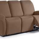 TAOCOCO Recliner Sofa Slipcover, 3 Pieces Polyester Fabric Stretch Sofa Covers for 3 Seat Reclining Couch, Soft Washable Furniture Protector with Pockets (3 Seat, Light Coffee)