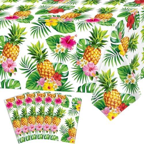 HCJDI 6 Pack Hawaiian Luau Tablecloth Tropical Table Cover Palm Leaves Party Table Cloth Waterproof Rectangular Decoration for Aloha Summer Beach Pool Birthday Party Supplies, 51 x 86 in (6)