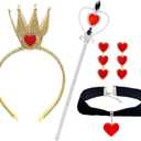 2 x Halloween Queen Costume Accessories Set Including Gold Crown Red Heart Collar Choker Gem Scepter Wand Heart Ear Decor for Women Queen Costume Party Accessories