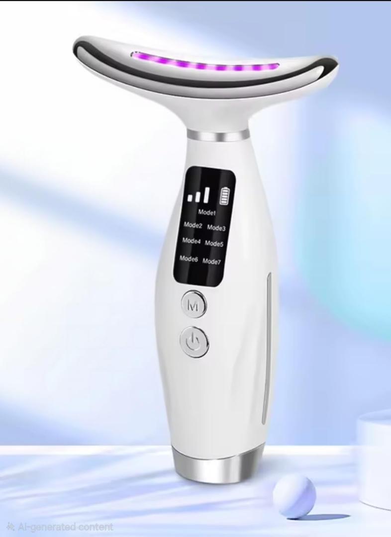 7‑in‑1 Face & Neck Massager – Microcurrent, LED Light, Heated Vibration & Skin‑Relaxing Beauty Tool (White)