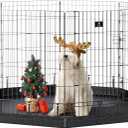 PJYuCien Dog Playpen, 8 Panels 36H Dog Pens Indoor with Bottom Pad, Metal Foldable Pet Puppy Exercise Fence Crate Kennel, Better for Medium Animals,Black (36"H)