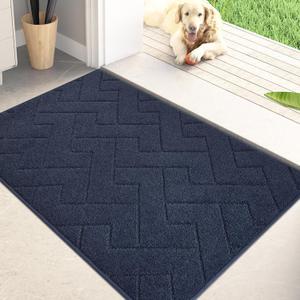PURRUGS Dirt Trapping Door Mat 20" x 31.5", Non-Slip Machine Washable Entry Rug, Shoe Scraper, Dog Doormat, Super Absorbent Welcome Mat for Front & Back Door, Muddy Wet Shoes & Paws, Navy Blue