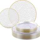 FOCUSLINE 60Pcs Clear Plastic Plates, Clear Disposable Plates with Gold Rim, 30 7" Salad Dessert Plate and 30 10" Dinner Plate Heavy-duty Hammered Plates for Party, Wedding