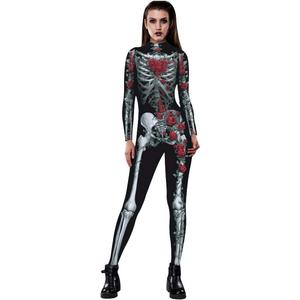 Honeystore Women's Skeleton Halloween Costume Catsuit Bodysuit Cosplay Jumpsuits (Black, S)