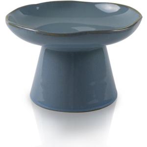 Extra Wide 6.1" Ceramic Raised Cat Food Bowl, Shallow Elevated Pet Feeder for Food Feeding, Anti Vomiting Whisker Fatigue Bowls for Cat Puppy, Blue