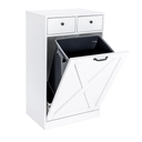 13 Gallon Tilt Out Trash Cabinet with 2 Drawers Wood Hidden Kitchen Recycling Cabinet Free Standing Pet Proof Trash Can Laundry Cabinet for Kitchen (White)