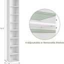 Bamjoy 71 Inches Tall Narrow Bookshelf, 8-Tier CD DVD Slim Media Tower Rack, Corner Bookcase with Adjustable Shelves, Skinny Cubes Bookshelves for Home Office Small Space, White, 11.6" Width